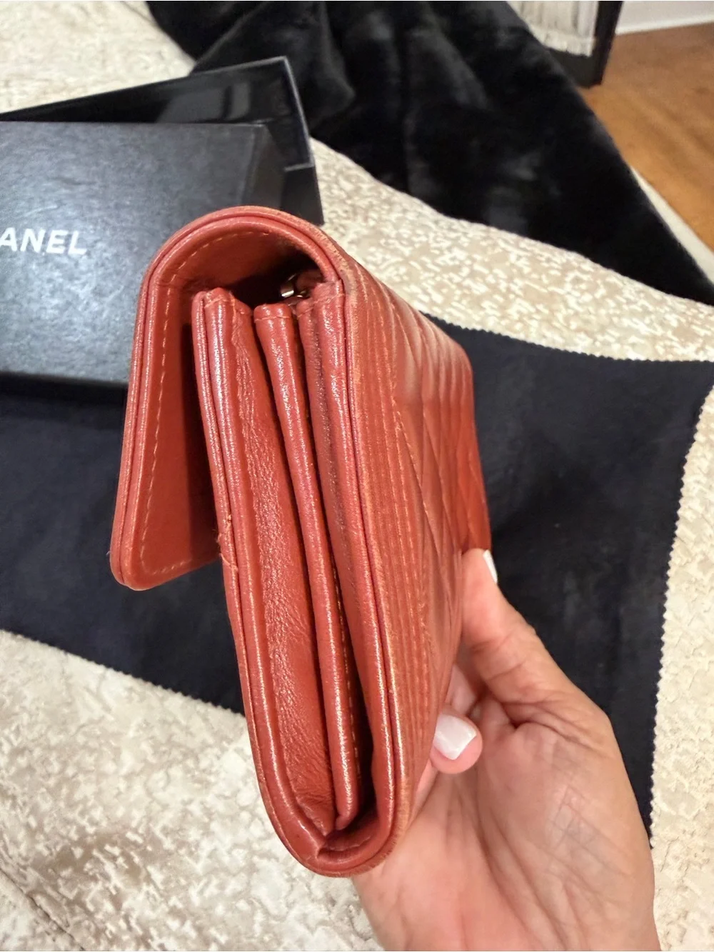 CHANEL Quilted Burgundy Leather Wallet with Gold CC Turnlock